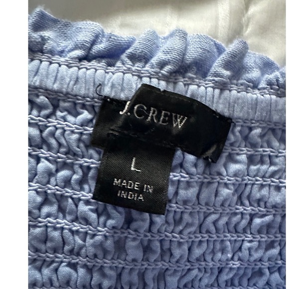 J. Crew 100% Linen Daydream Smocked Puff Sleeve Midi‎ Dress French Blue Large - Picture 7 of 11